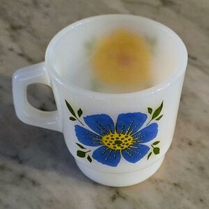 Fire King White Mug with Blue Floral Design